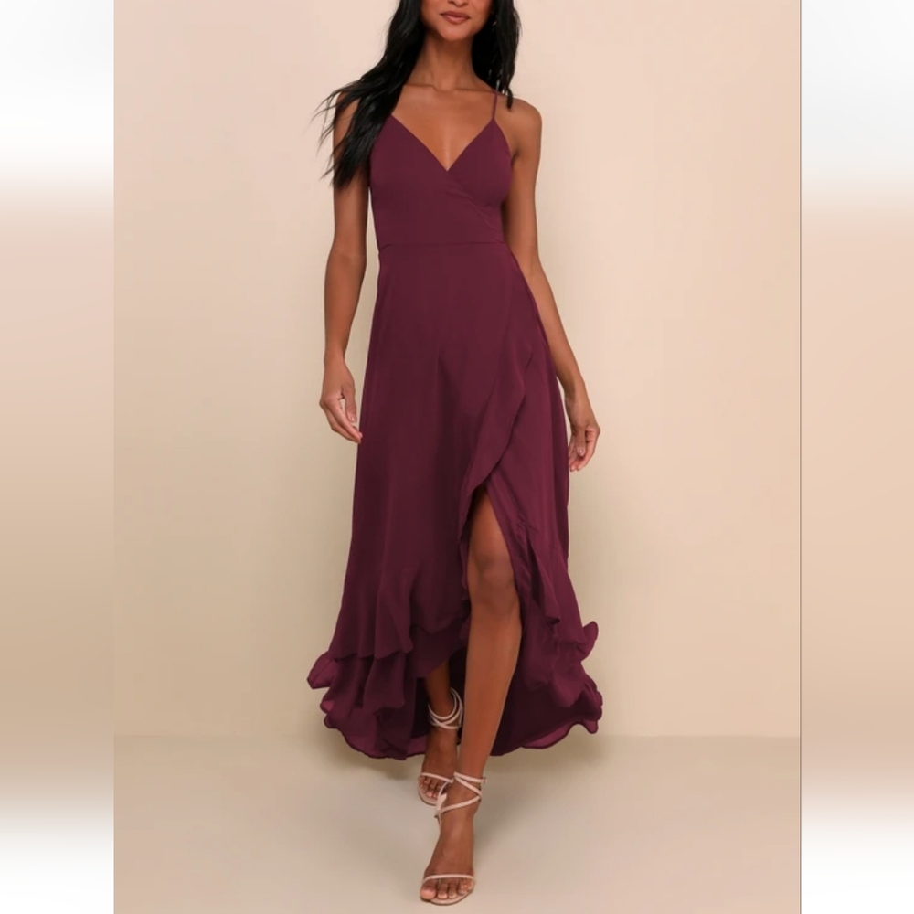 Lulus NWT In Love Forever Plum Lace-Up High-Low Maxi Dress